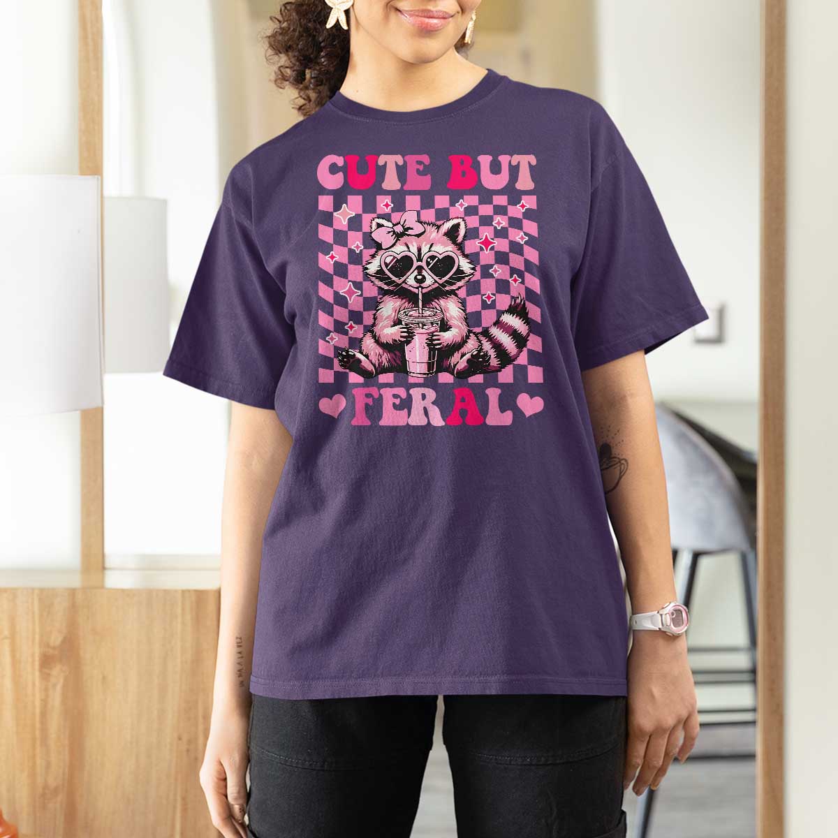 Cute But Feral Raccoon T Shirt For Women Funny Sunglasses Trash Panda - Wonder Print Shop