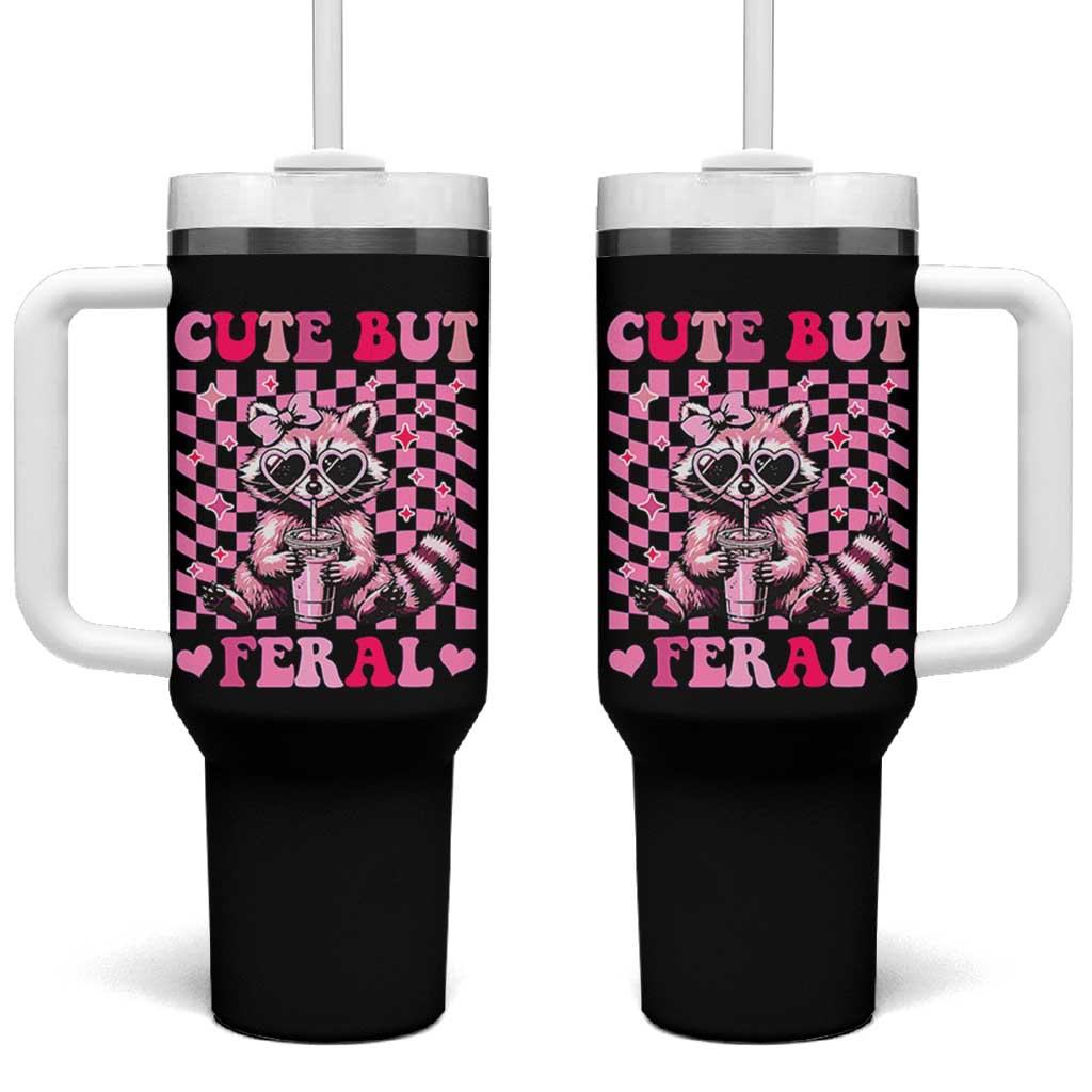 Cute But Feral Raccoon Tumbler With Handle Funny Sunglasses Trash Panda - Wonder Print Shop