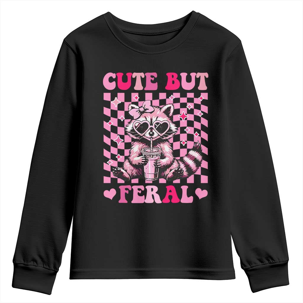 Cute But Feral Raccoon Youth Sweatshirt Funny Sunglasses Trash Panda - Wonder Print Shop