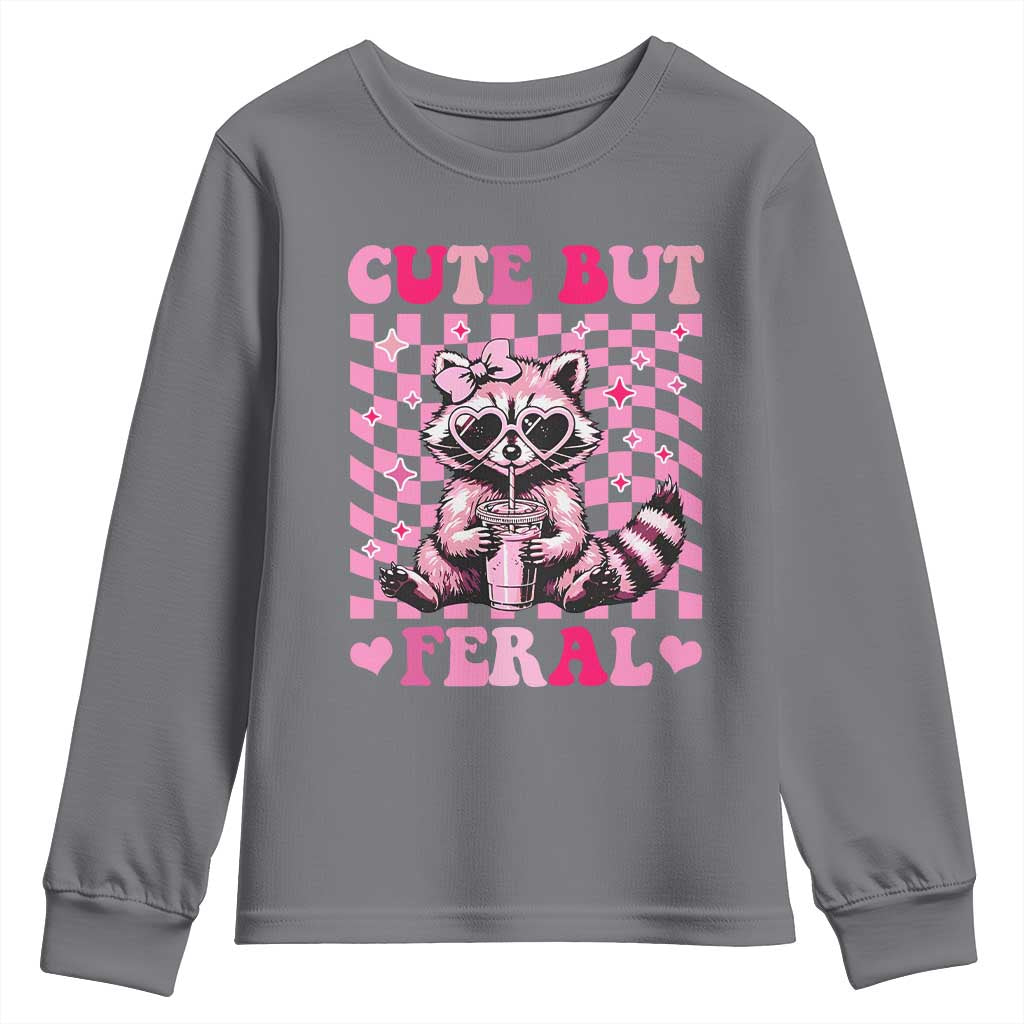 Cute But Feral Raccoon Youth Sweatshirt Funny Sunglasses Trash Panda - Wonder Print Shop