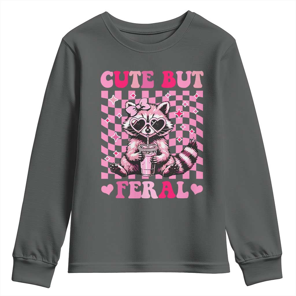 Cute But Feral Raccoon Youth Sweatshirt Funny Sunglasses Trash Panda - Wonder Print Shop