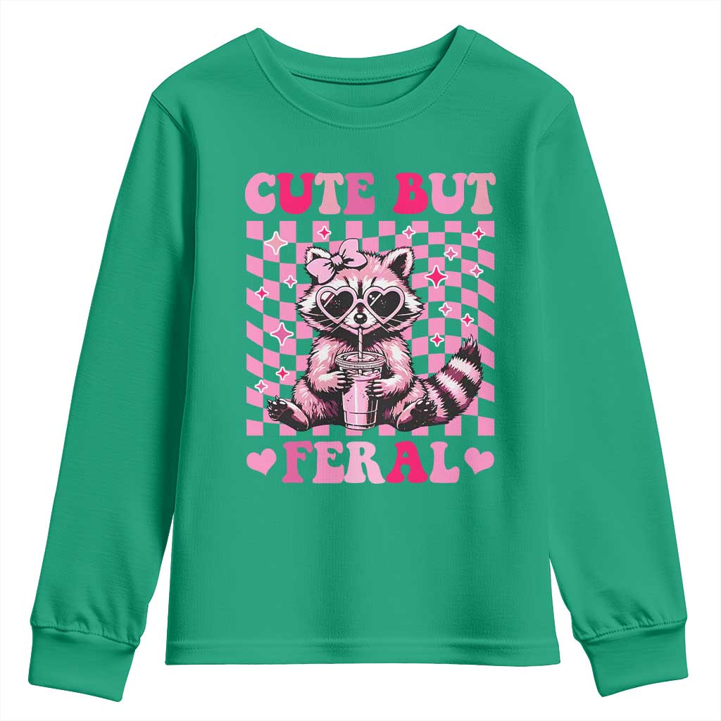 Cute But Feral Raccoon Youth Sweatshirt Funny Sunglasses Trash Panda - Wonder Print Shop