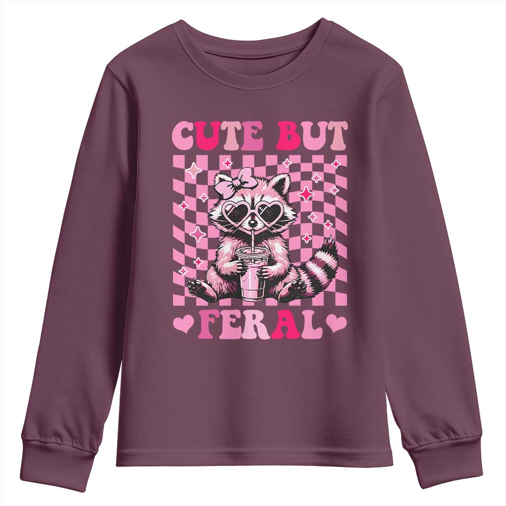 Cute But Feral Raccoon Youth Sweatshirt Funny Sunglasses Trash Panda - Wonder Print Shop