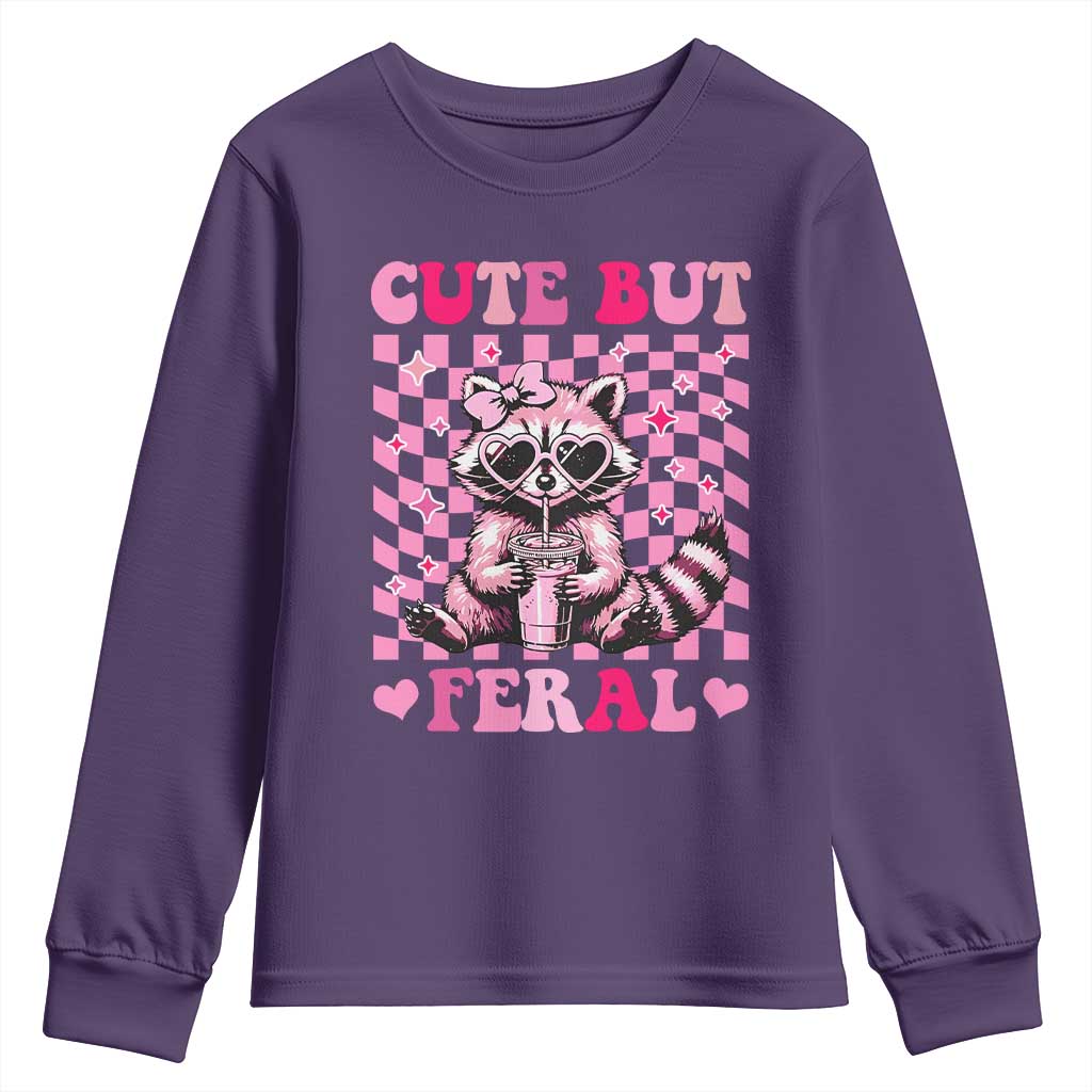 Cute But Feral Raccoon Youth Sweatshirt Funny Sunglasses Trash Panda - Wonder Print Shop