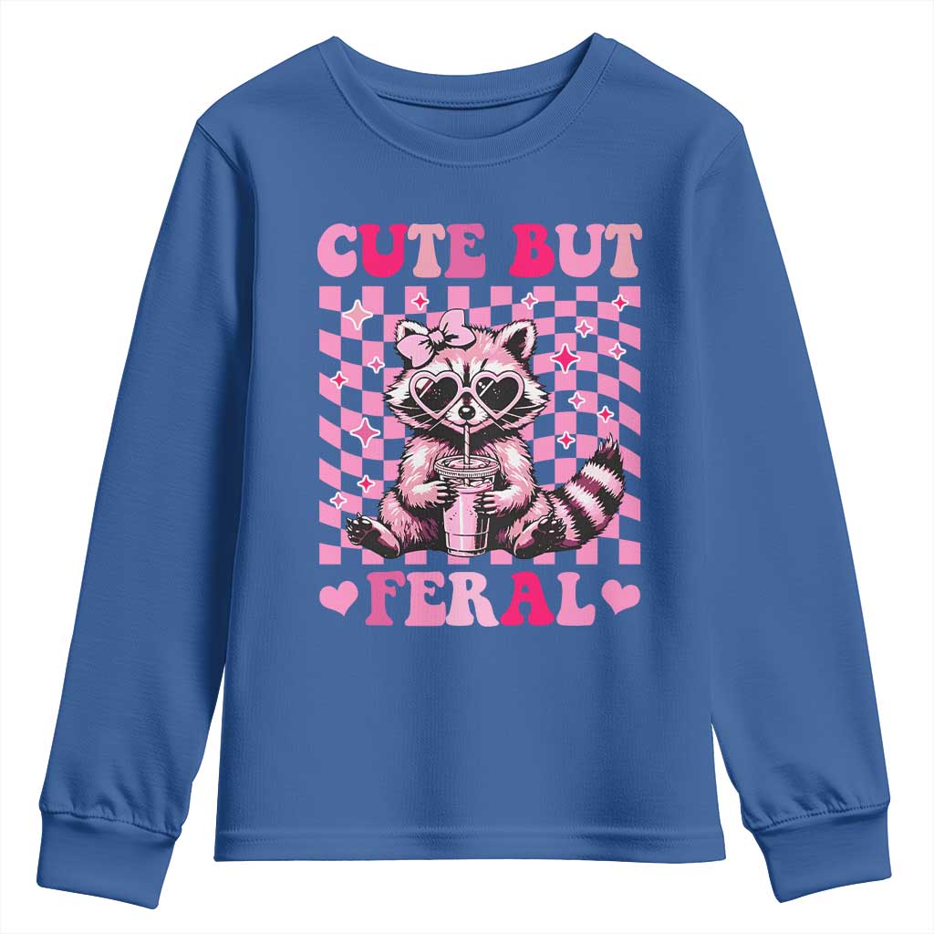 Cute But Feral Raccoon Youth Sweatshirt Funny Sunglasses Trash Panda - Wonder Print Shop