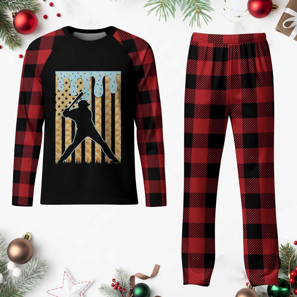 Baseball Drip Plaid Pajama Set Dripping Ice Cream Sprinkles American Flag Boys - Wonder Print Shop