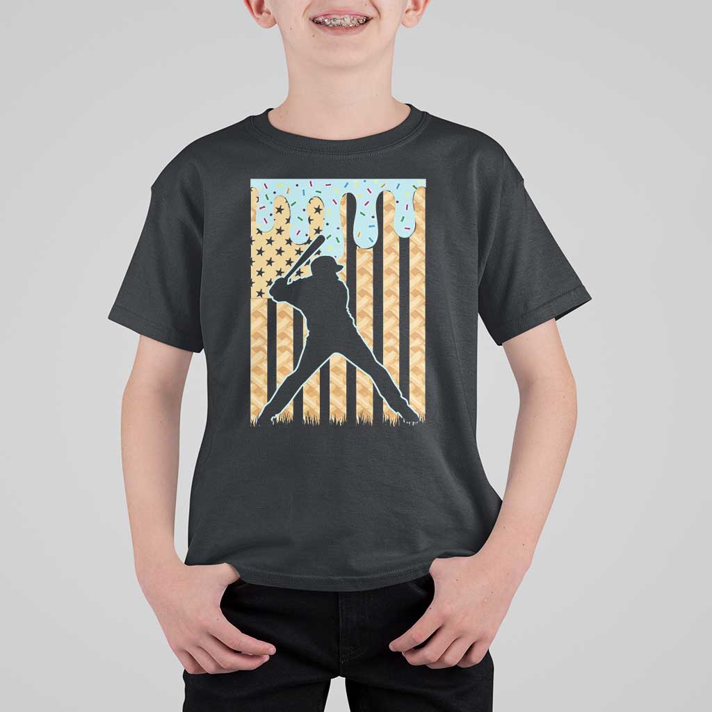 Baseball Drip T Shirt For Kid Dripping Ice Cream Sprinkles American Flag Boys - Wonder Print Shop