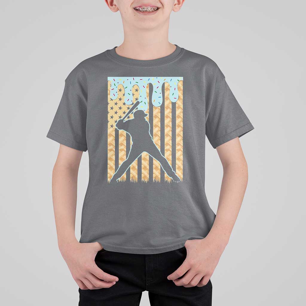 Baseball Drip T Shirt For Kid Dripping Ice Cream Sprinkles American Flag Boys - Wonder Print Shop
