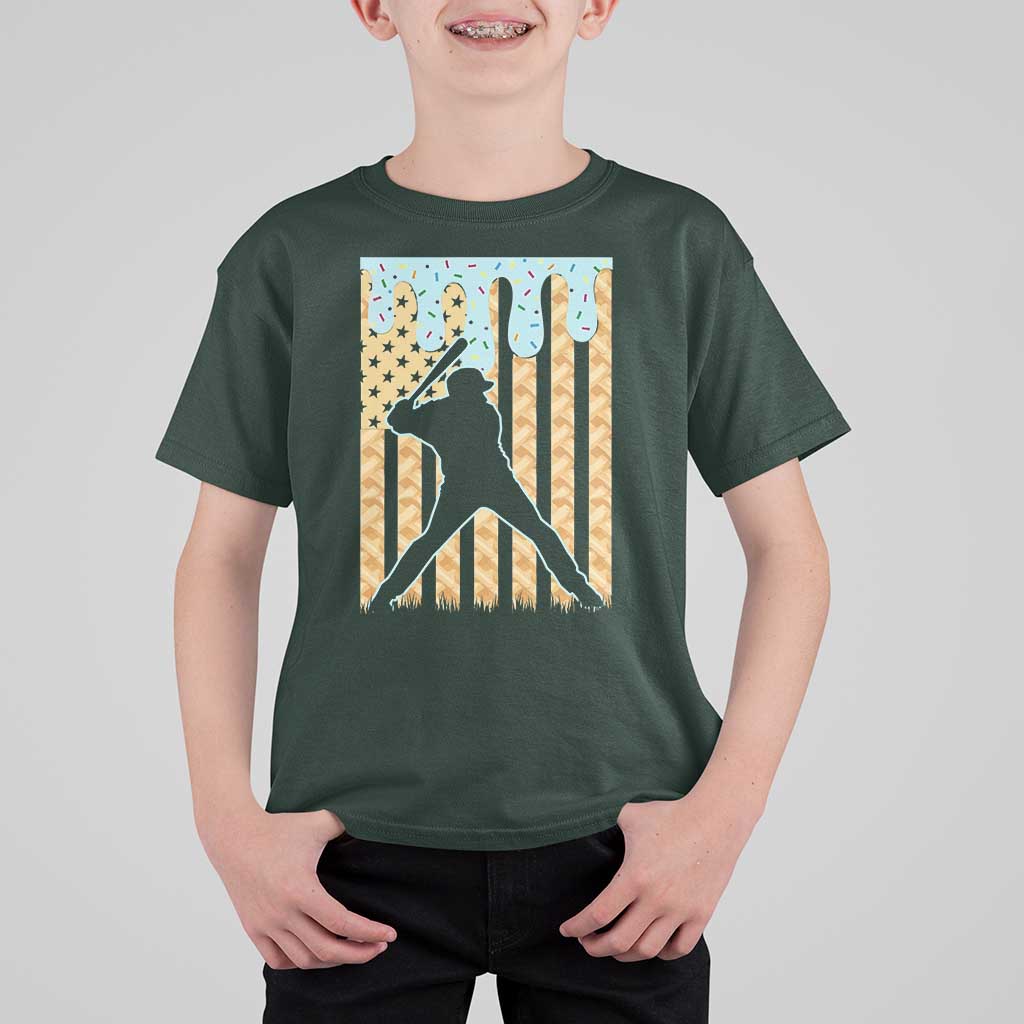 Baseball Drip T Shirt For Kid Dripping Ice Cream Sprinkles American Flag Boys - Wonder Print Shop