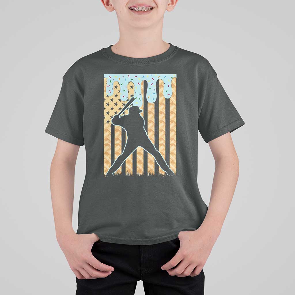 Baseball Drip T Shirt For Kid Dripping Ice Cream Sprinkles American Flag Boys - Wonder Print Shop