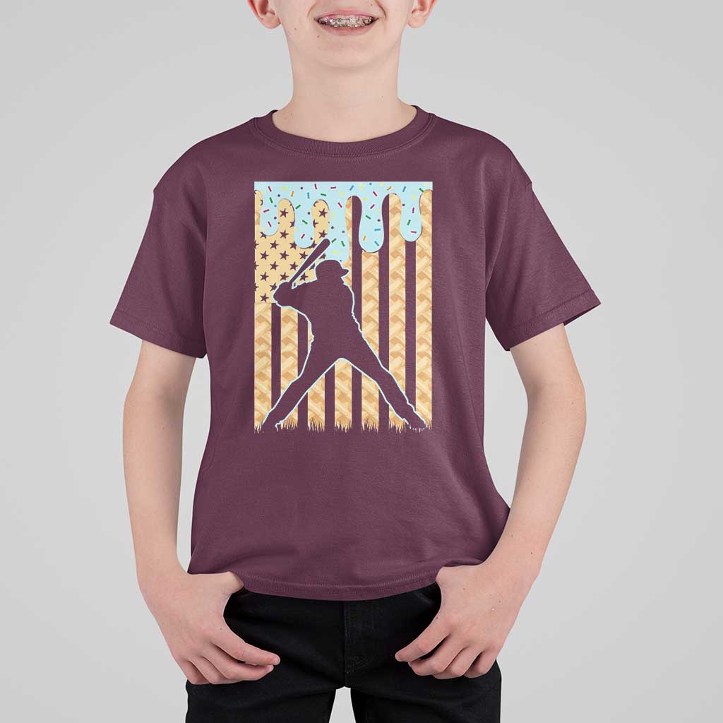 Baseball Drip T Shirt For Kid Dripping Ice Cream Sprinkles American Flag Boys - Wonder Print Shop