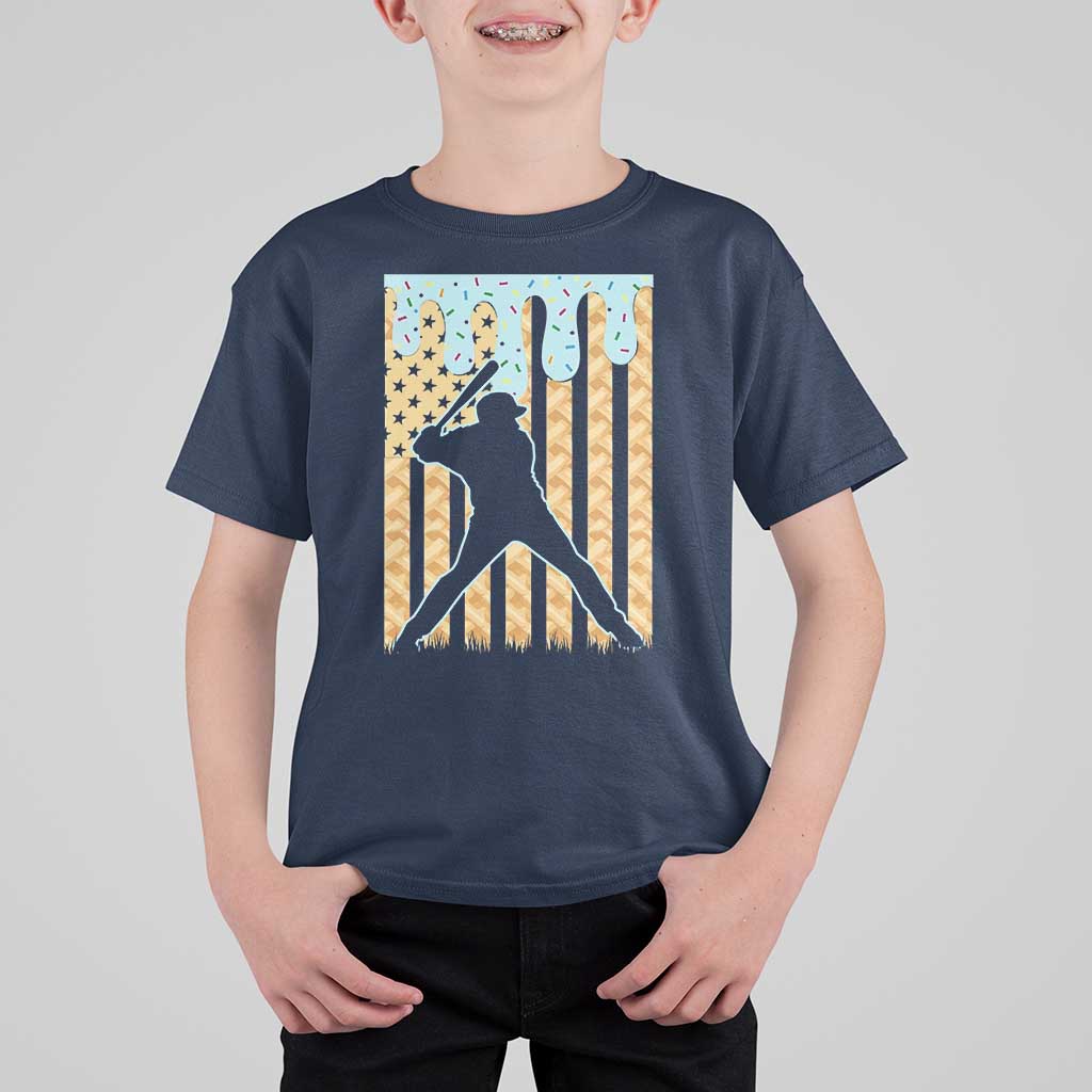 Baseball Drip T Shirt For Kid Dripping Ice Cream Sprinkles American Flag Boys - Wonder Print Shop
