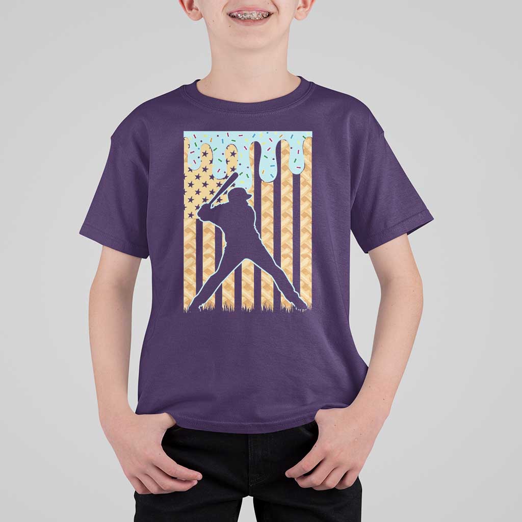 Baseball Drip T Shirt For Kid Dripping Ice Cream Sprinkles American Flag Boys - Wonder Print Shop