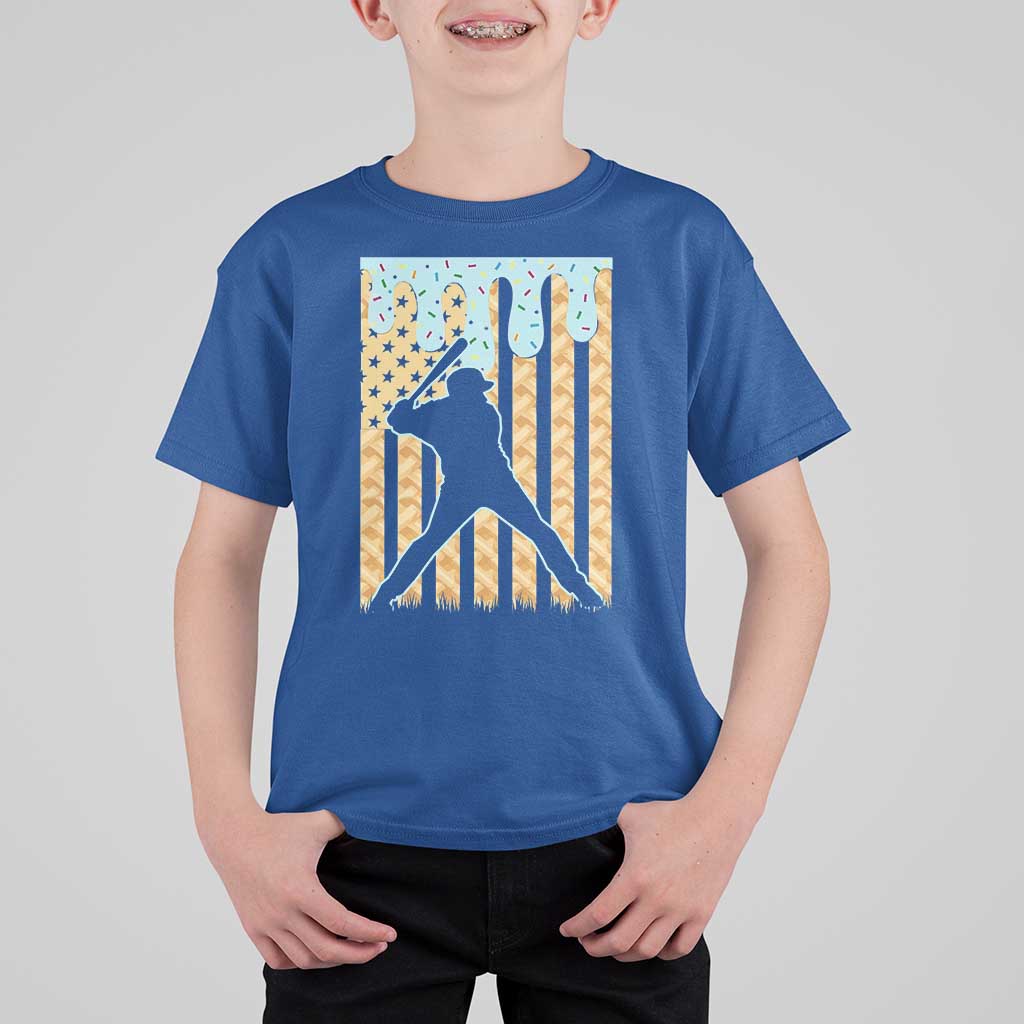 Baseball Drip T Shirt For Kid Dripping Ice Cream Sprinkles American Flag Boys - Wonder Print Shop