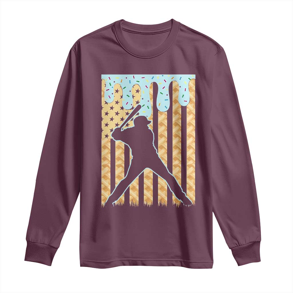 Baseball Drip Long Sleeve Shirt Dripping Ice Cream Sprinkles American Flag Boys - Wonder Print Shop