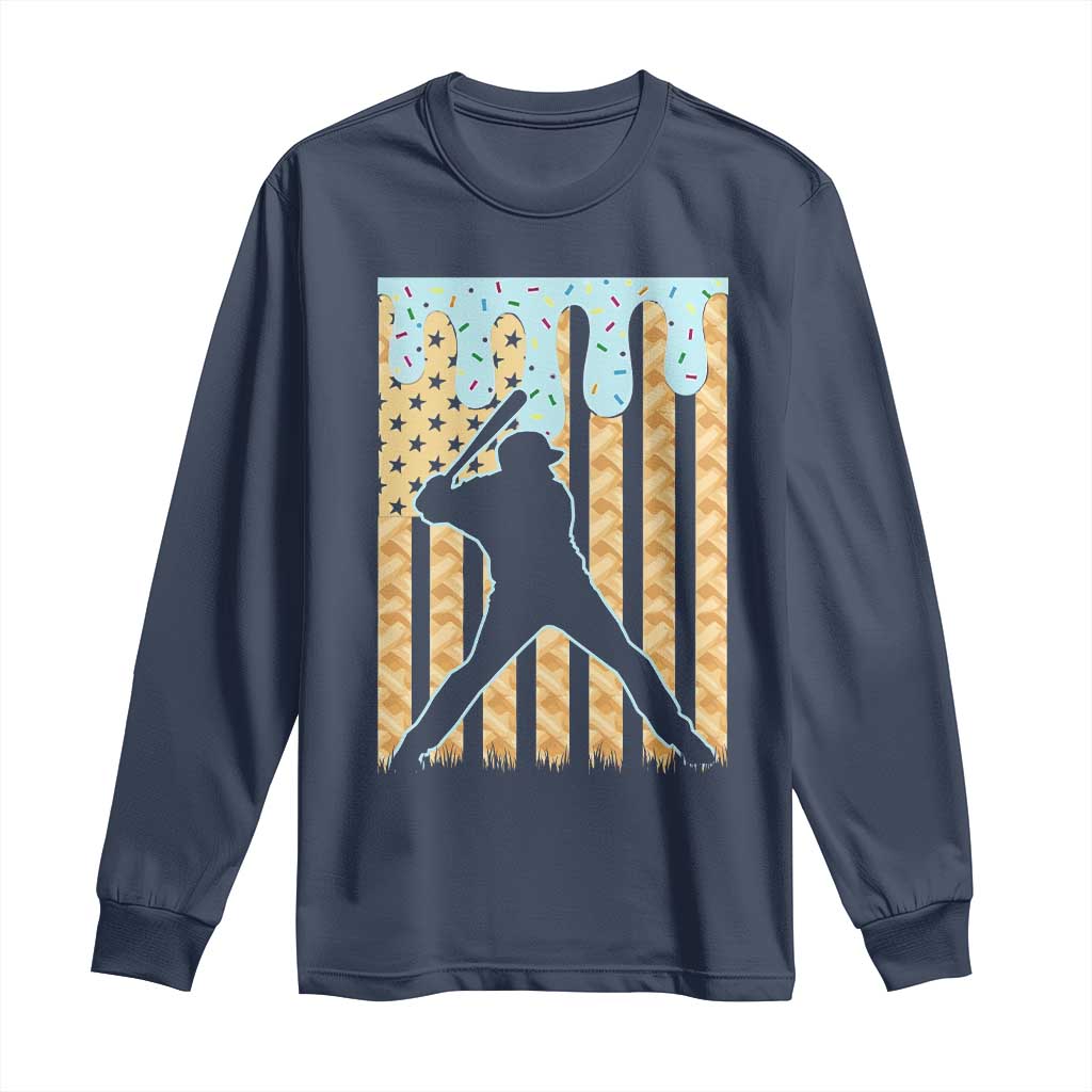 Baseball Drip Long Sleeve Shirt Dripping Ice Cream Sprinkles American Flag Boys - Wonder Print Shop