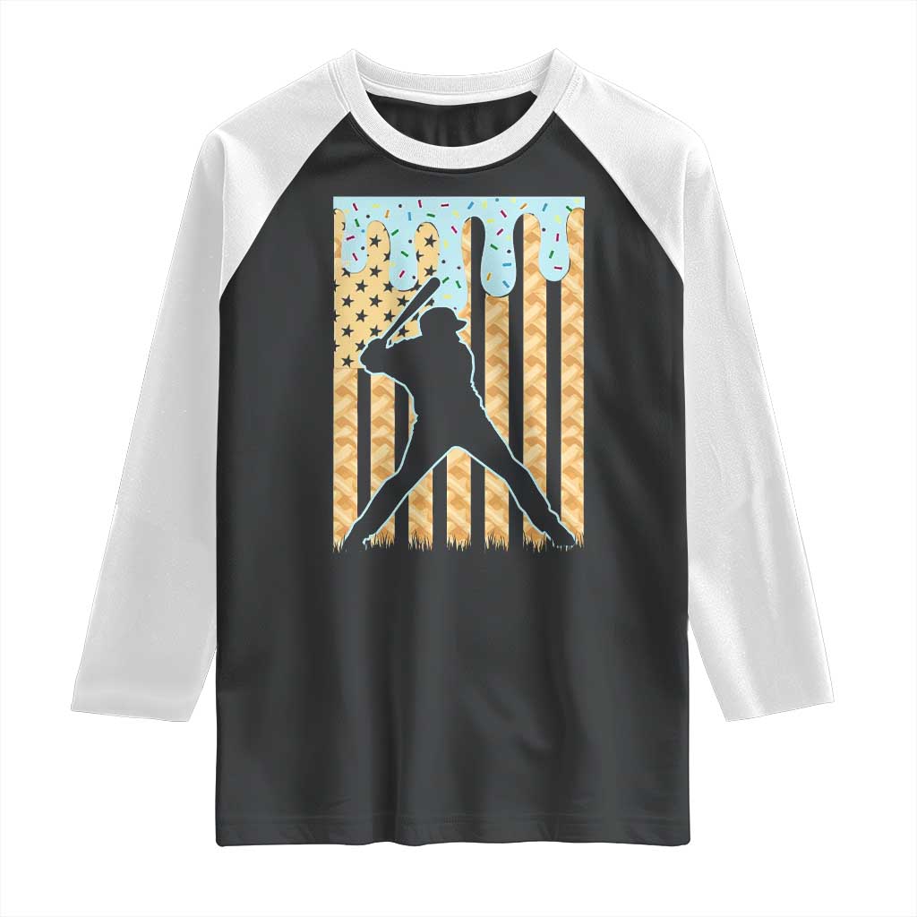 Baseball Drip Raglan Shirt Dripping Ice Cream Sprinkles American Flag Boys - Wonder Print Shop