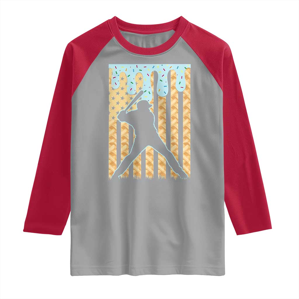 Baseball Drip Raglan Shirt Dripping Ice Cream Sprinkles American Flag Boys - Wonder Print Shop