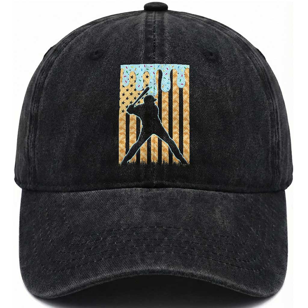 Baseball Drip Washed Cotton Baseball Cap Dripping Ice Cream Sprinkles American Flag Boys