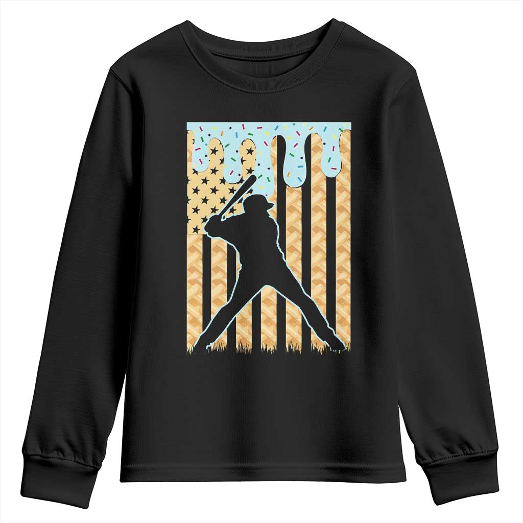Baseball Drip Youth Sweatshirt Dripping Ice Cream Sprinkles American Flag Boys - Wonder Print Shop