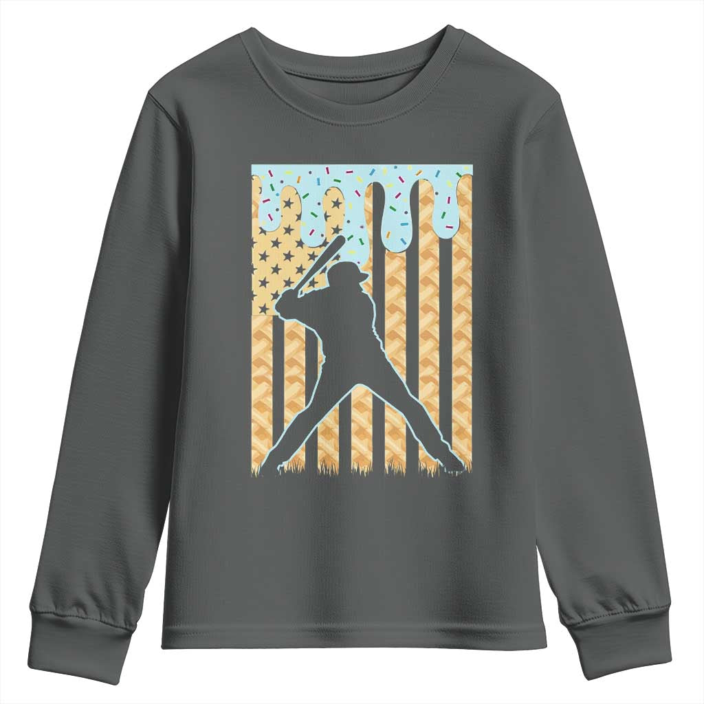 Baseball Drip Youth Sweatshirt Dripping Ice Cream Sprinkles American Flag Boys - Wonder Print Shop