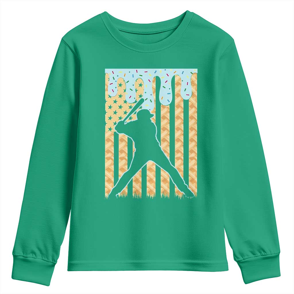 Baseball Drip Youth Sweatshirt Dripping Ice Cream Sprinkles American Flag Boys - Wonder Print Shop