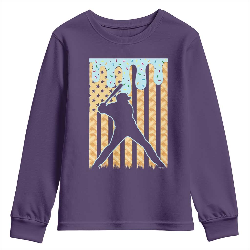 Baseball Drip Youth Sweatshirt Dripping Ice Cream Sprinkles American Flag Boys - Wonder Print Shop