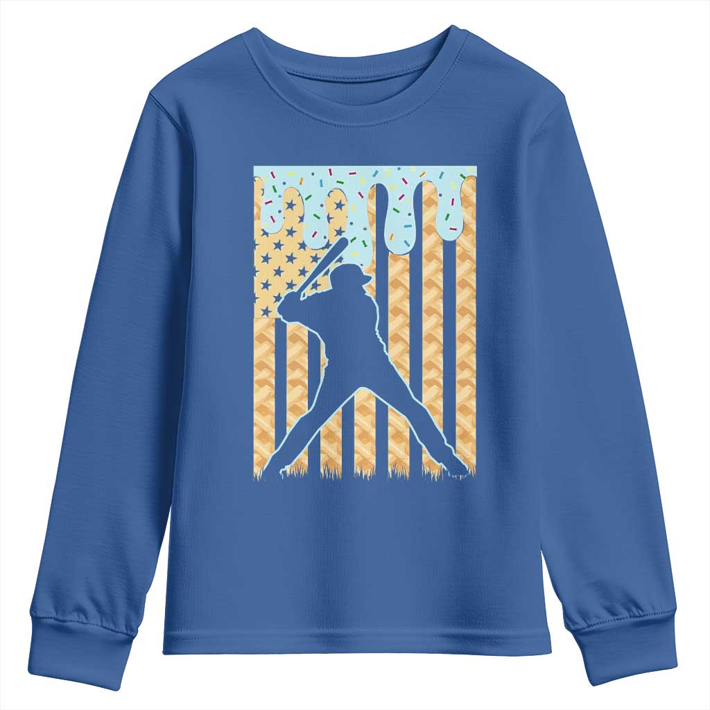 Baseball Drip Youth Sweatshirt Dripping Ice Cream Sprinkles American Flag Boys - Wonder Print Shop