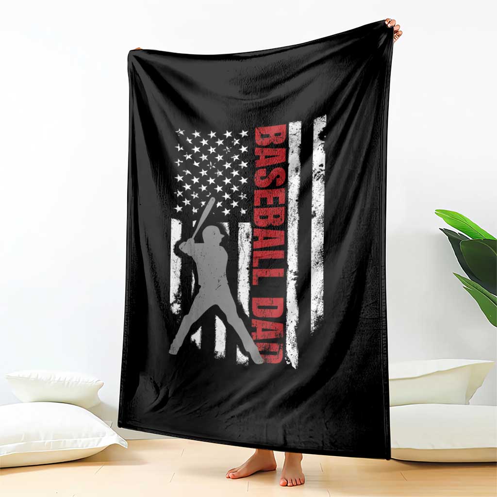 Baseball Dad Throw Blanket Retro US Flag Fathers Day Baseball Player - Wonder Print Shop