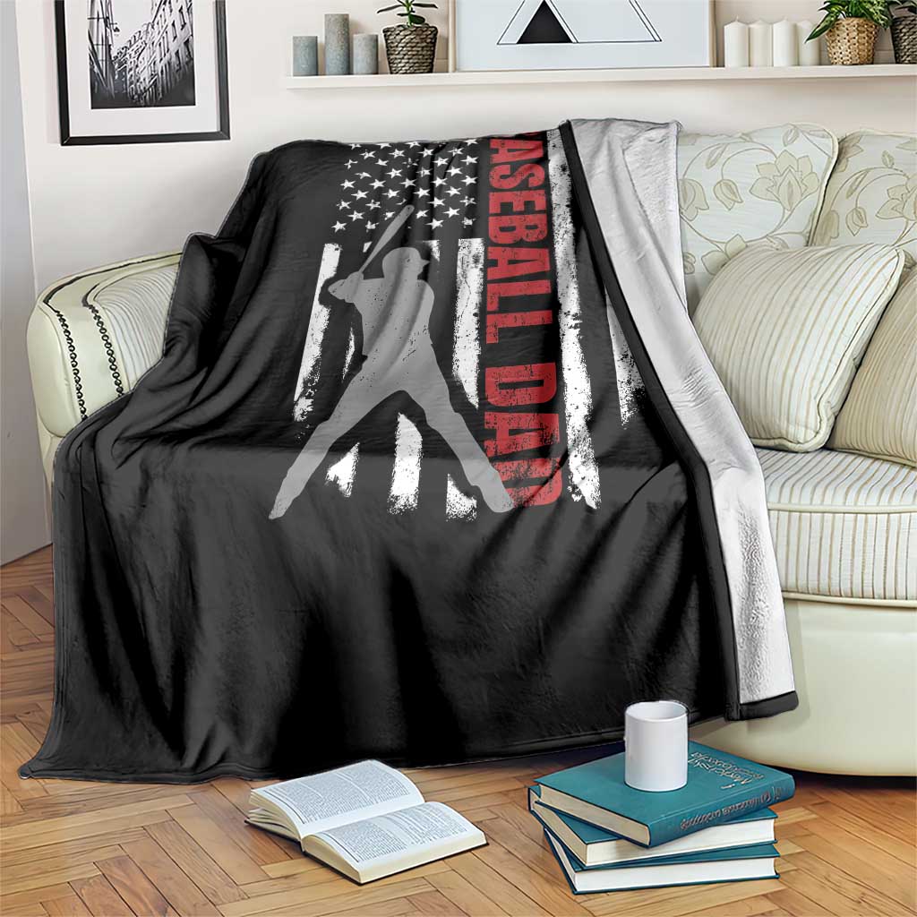 Baseball Dad Throw Blanket Retro US Flag Fathers Day Baseball Player - Wonder Print Shop