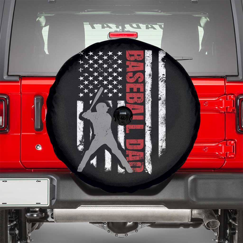 Baseball Dad Spare Tire Cover Retro US Flag Fathers Day Baseball Player - Wonder Print Shop