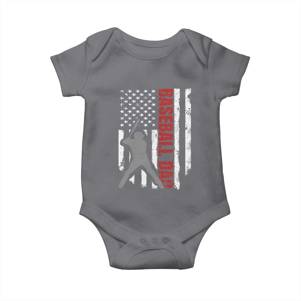 Baseball Dad Baby Onesie Retro US Flag Fathers Day Baseball Player - Wonder Print Shop