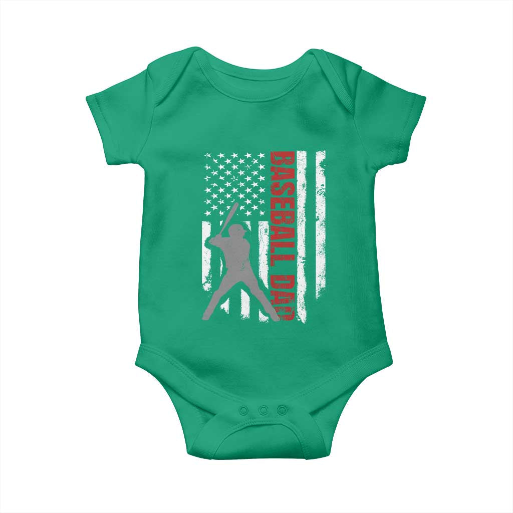 Baseball Dad Baby Onesie Retro US Flag Fathers Day Baseball Player - Wonder Print Shop