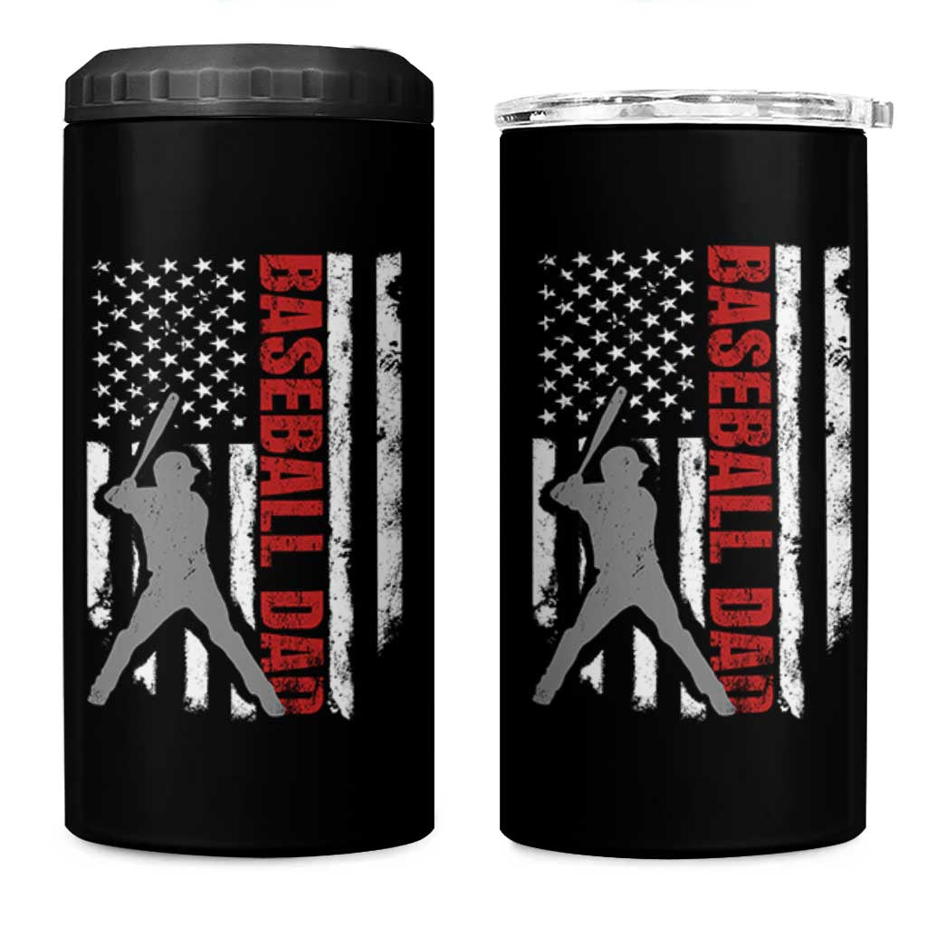 Baseball Dad 4 in 1 Can Cooler Tumbler Retro US Flag Fathers Day Baseball Player - Wonder Print Shop
