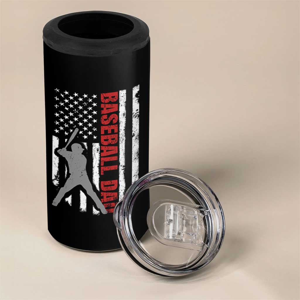Baseball Dad 4 in 1 Can Cooler Tumbler Retro US Flag Fathers Day Baseball Player - Wonder Print Shop