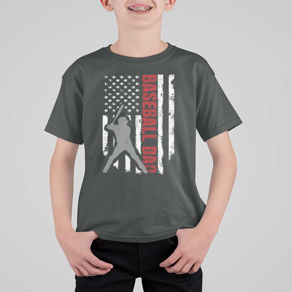 Baseball Dad T Shirt For Kid Retro US Flag Fathers Day Baseball Player - Wonder Print Shop