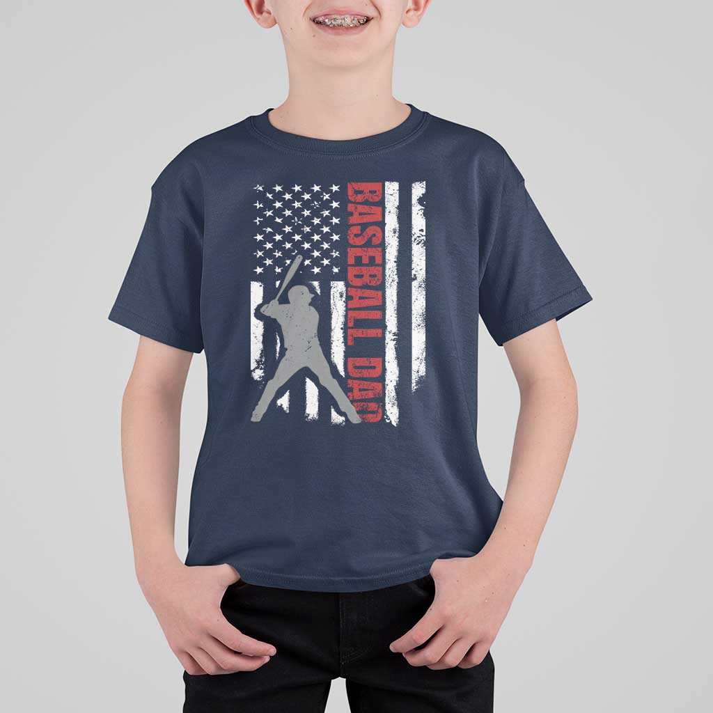 Baseball Dad T Shirt For Kid Retro US Flag Fathers Day Baseball Player - Wonder Print Shop