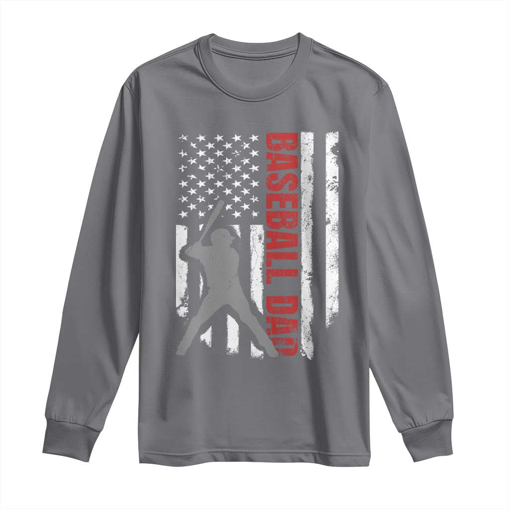 Baseball Dad Long Sleeve Shirt Retro US Flag Fathers Day Baseball Player - Wonder Print Shop