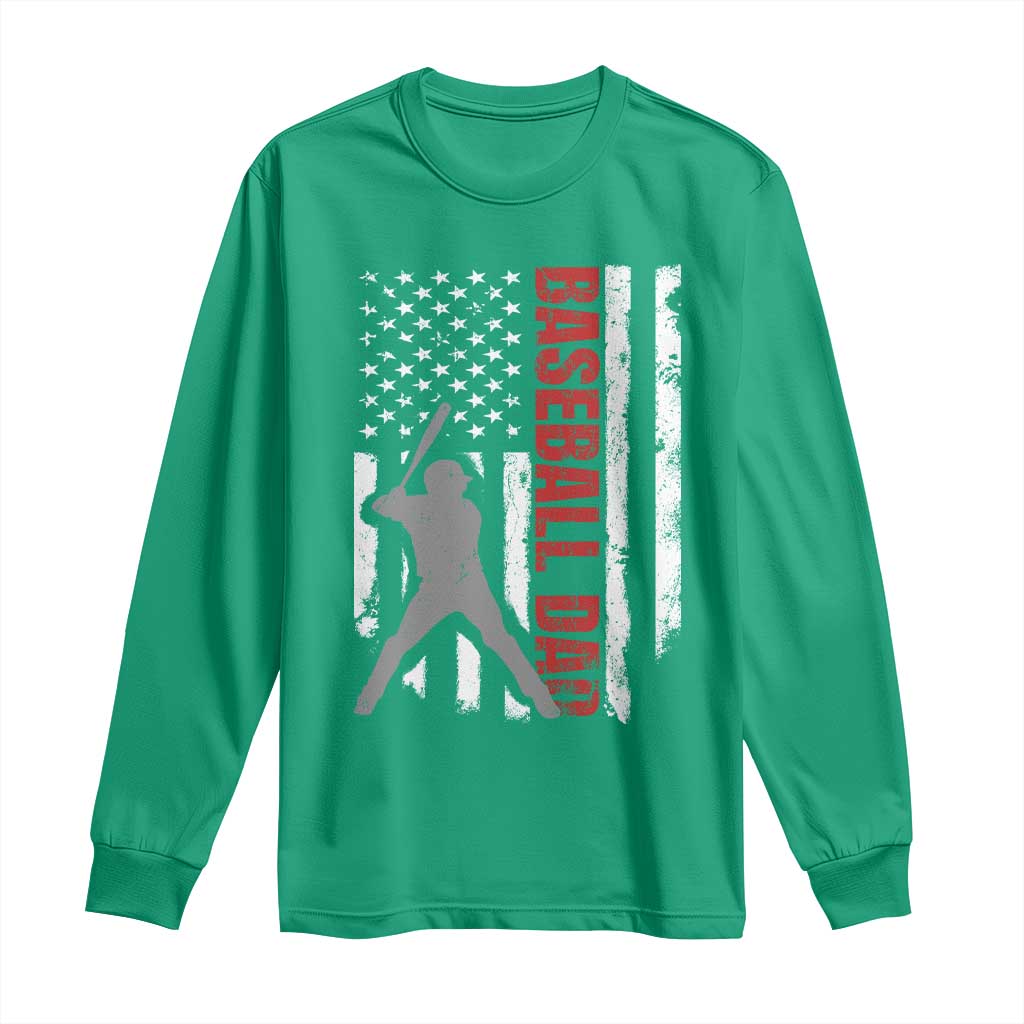 Baseball Dad Long Sleeve Shirt Retro US Flag Fathers Day Baseball Player - Wonder Print Shop