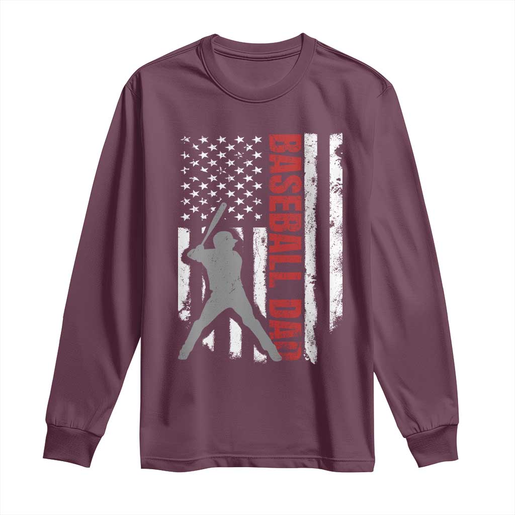 Baseball Dad Long Sleeve Shirt Retro US Flag Fathers Day Baseball Player - Wonder Print Shop
