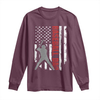 Baseball Dad Long Sleeve Shirt Retro US Flag Fathers Day Baseball Player - Wonder Print Shop