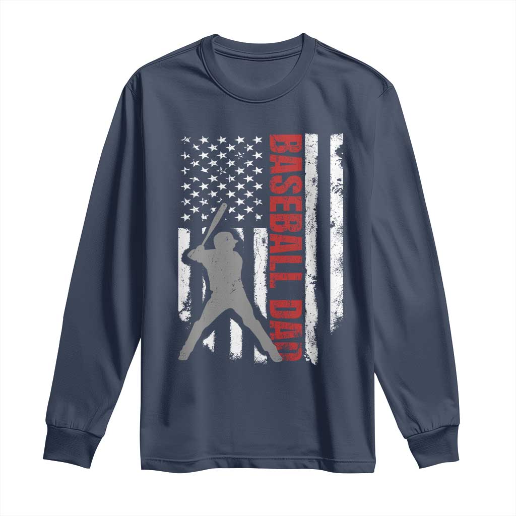 Baseball Dad Long Sleeve Shirt Retro US Flag Fathers Day Baseball Player - Wonder Print Shop