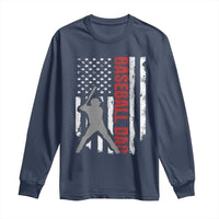Baseball Dad Long Sleeve Shirt Retro US Flag Fathers Day Baseball Player - Wonder Print Shop