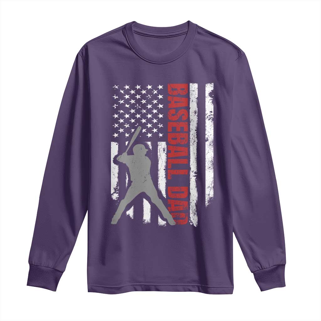 Baseball Dad Long Sleeve Shirt Retro US Flag Fathers Day Baseball Player - Wonder Print Shop