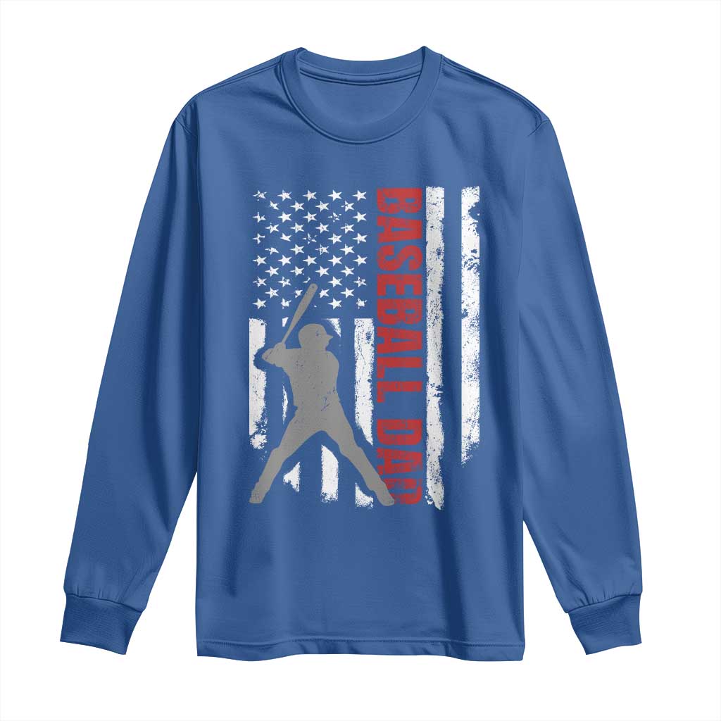 Baseball Dad Long Sleeve Shirt Retro US Flag Fathers Day Baseball Player - Wonder Print Shop