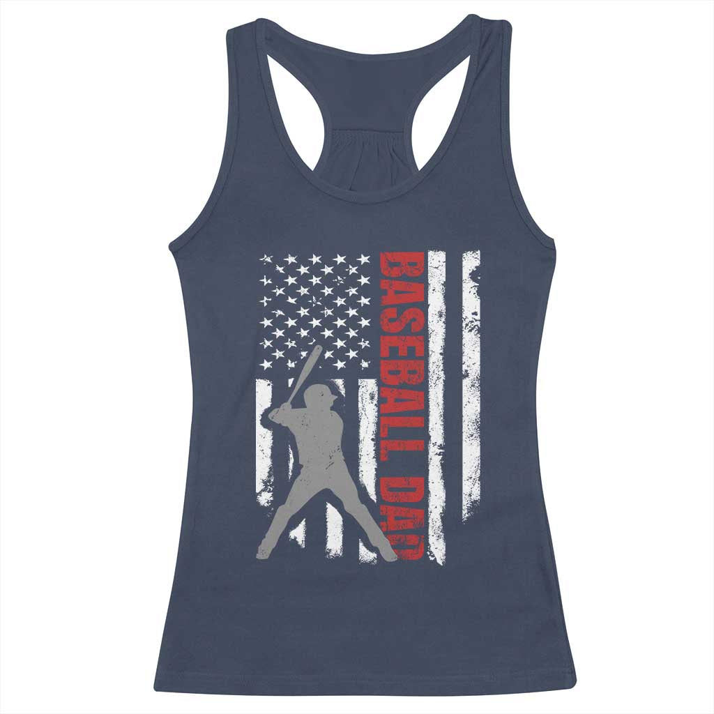 Baseball Dad Racerback Tank Top Retro US Flag Fathers Day Baseball Player - Wonder Print Shop