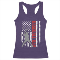 Baseball Dad Racerback Tank Top Retro US Flag Fathers Day Baseball Player - Wonder Print Shop
