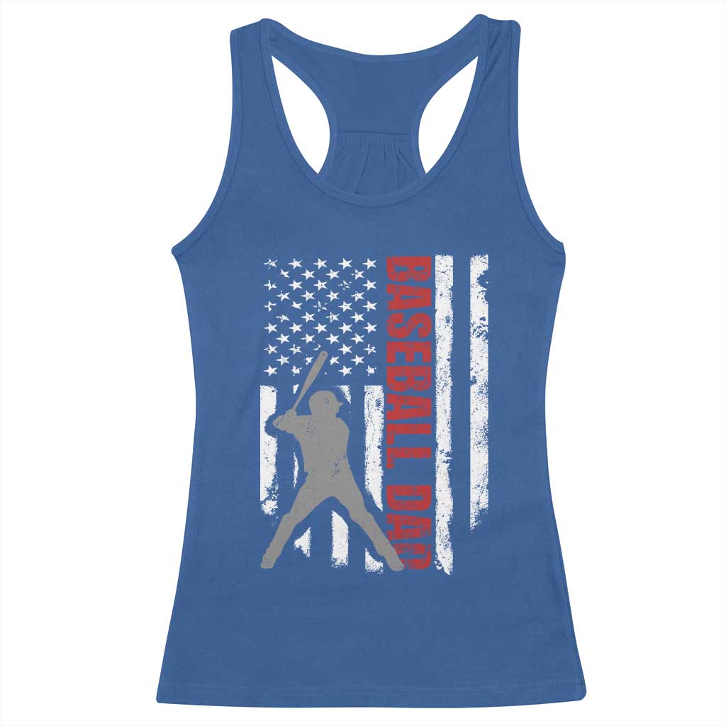 Baseball Dad Racerback Tank Top Retro US Flag Fathers Day Baseball Player - Wonder Print Shop
