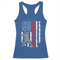 Baseball Dad Racerback Tank Top Retro US Flag Fathers Day Baseball Player - Wonder Print Shop