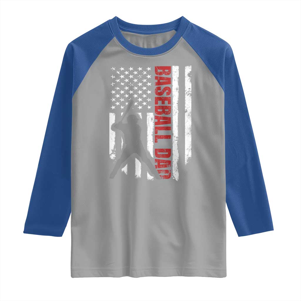 Baseball Dad Raglan Shirt Retro US Flag Fathers Day Baseball Player - Wonder Print Shop